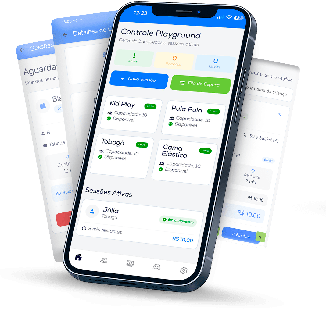 Mockup do app TempoKids em uso no celular